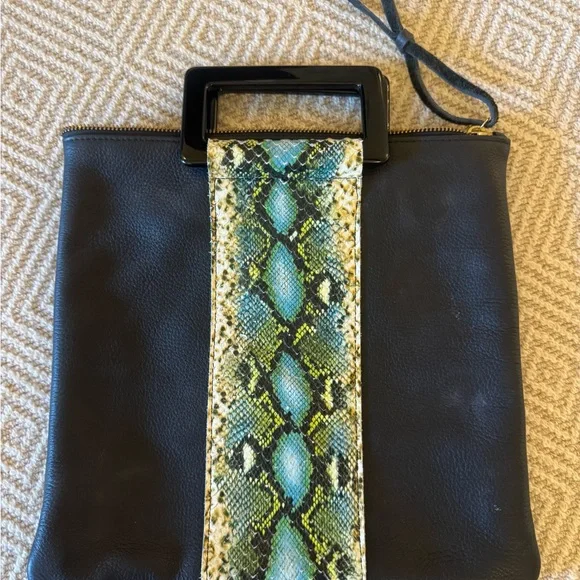 Oliveve Black Leather Purse with Blue & Green Snakeskin - Picture 2 of 7